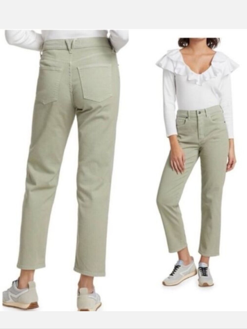 Veronica Beard Blake Jeans Sage Green Classic Straight High Rise Denim 28 / 6